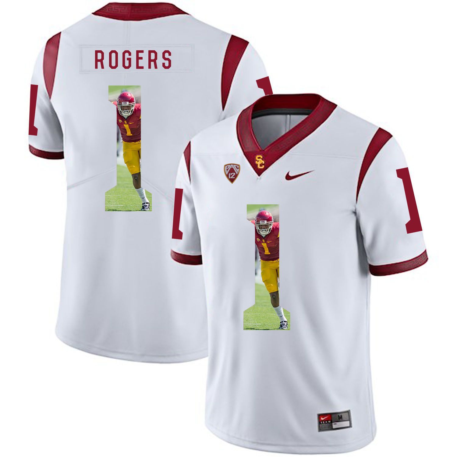 Men USC Trojans #1 Rogers White Fashion Edition Customized NCAA Jerseys->customized ncaa jersey->Custom Jersey